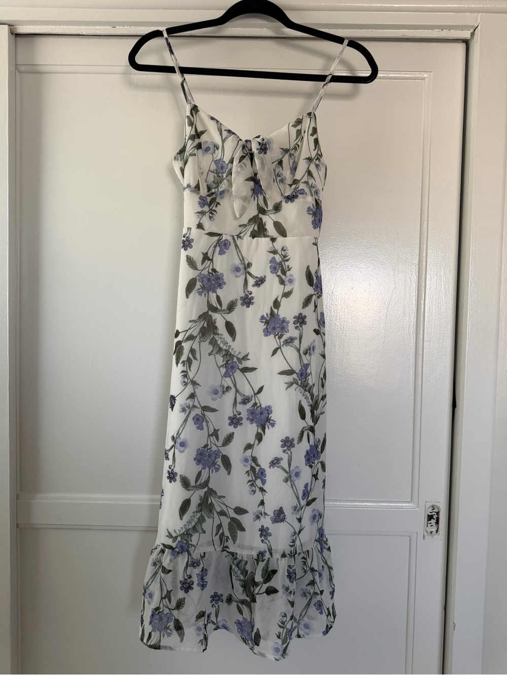 Floral Tie-Front Slip Dress in White with Blooms